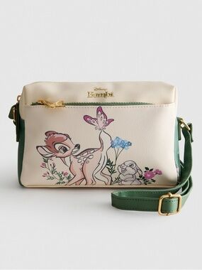 NWT Primark Disney Bambi Cream Camera Crossbody Bag with Green Strap